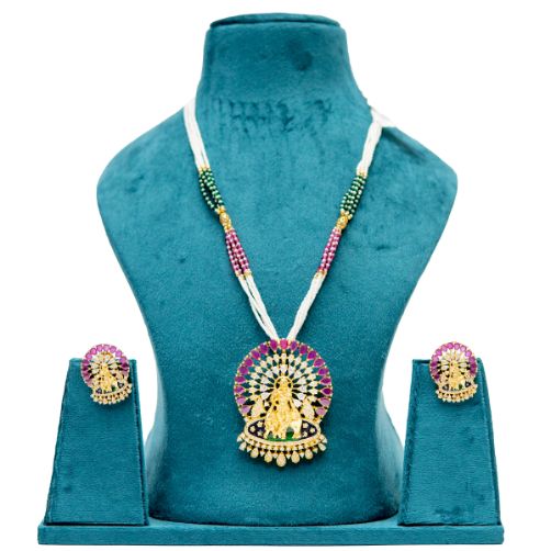 UffbyIsha Temple-Inspired Long Necklace Set with Deity Pendant